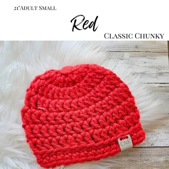 Classic Chunky Knit Hat from Cotton N Kandi on Etsy- 21" Adult Small- Red - Picture 2 of 2
